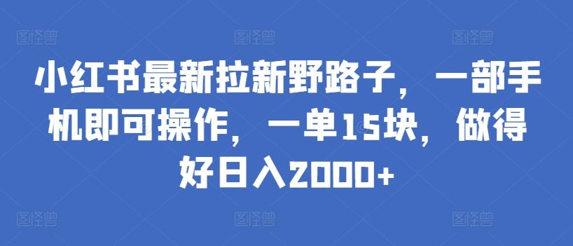 小红书最新拉新野路子，一部手机即可操作，一单15块，做得好日入2000+【揭秘】-同心网创