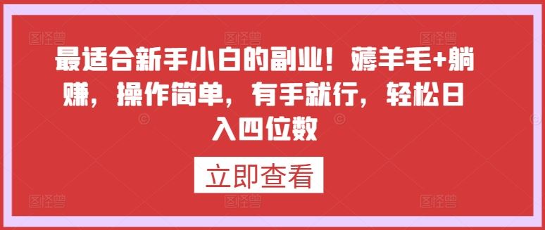 最适合新手小白的副业！薅羊毛+躺赚，操作简单，有手就行，轻松日入四位数【揭秘】-同心网创