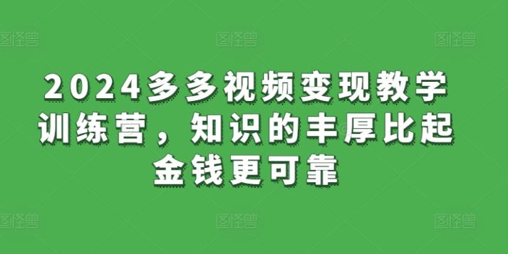 2024多多视频变现教学训练营，知识的丰厚比起金钱更可靠-同心网创