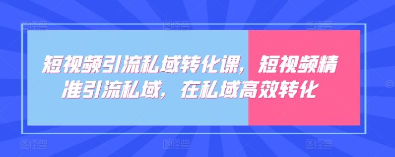 短视频引流私域转化课，短视频精准引流私域，在私域高效转化-同心网创