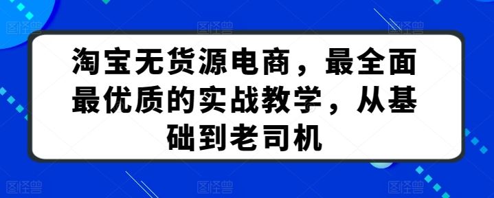 淘宝无货源电商，最全面最优质的实战教学，从基础到老司机-同心网创