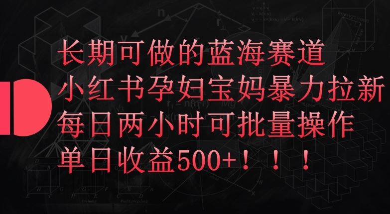 长期可做的蓝海赛道，小红书孕妇宝妈暴力拉新玩法，每日两小时可批量操作，单日收益500+【揭秘】-同心网创