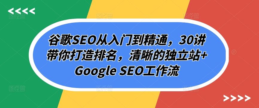 谷歌SEO从入门到精通，30讲带你打造排名，清晰的独立站+Google SEO工作流-同心网创