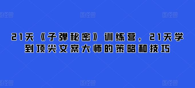 21天《子弹秘密》训练营，21天学到顶尖文案大师的策略和技巧-404网创