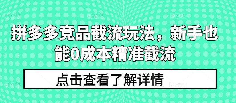 拼多多竞品截流玩法，新手也能0成本精准截流-同心网创