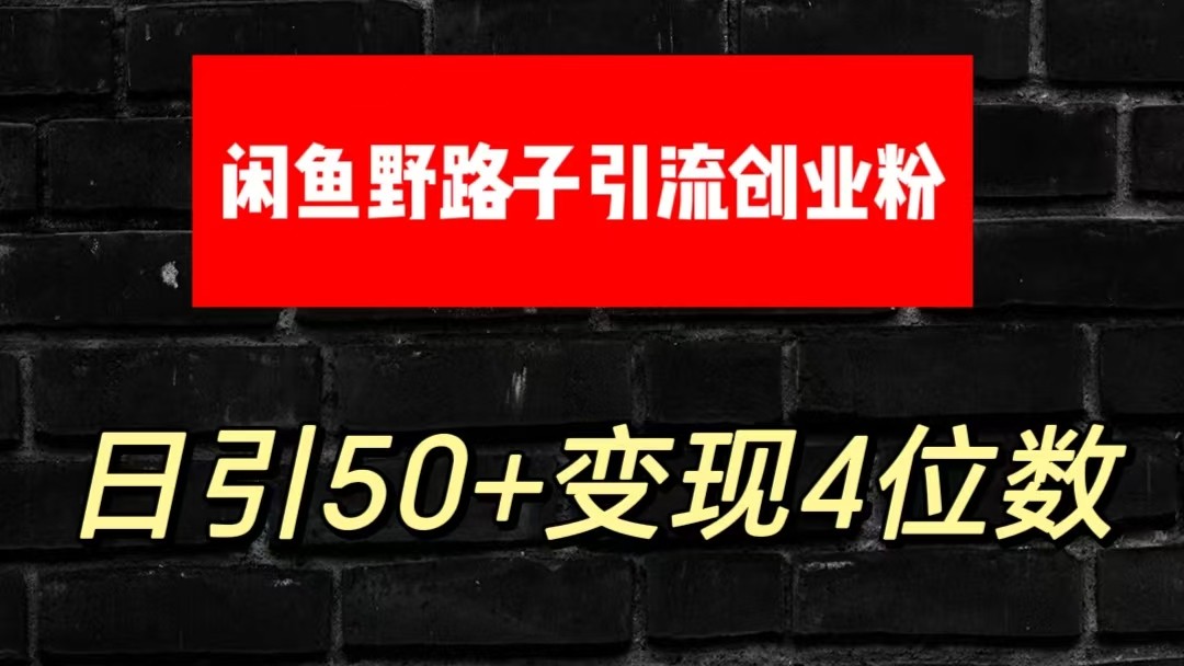 大眼闲鱼野路子引流创业粉，日引50+单日变现四位数-同心网创