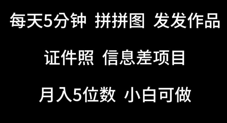 每天5分钟，拼拼图发发作品，证件照信息差项目，小白可做【揭秘】-同心网创