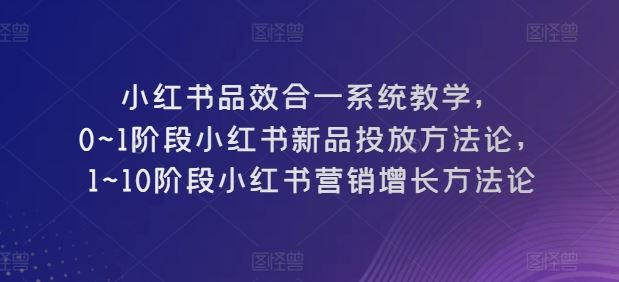 小红书品效合一系统教学，​0~1阶段小红书新品投放方法论，​1~10阶段小红书营销增长方法论-同心网创