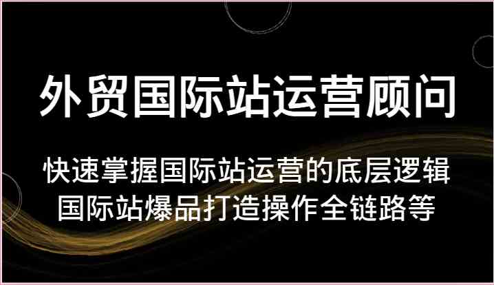 外贸国际站运营顾问-快速掌握国际站运营的底层逻辑，国际站爆品打造操作全链路等-同心网创