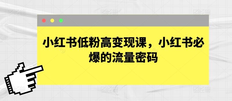 小红书低粉高变现课，小红书必爆的流量密码-同心网创