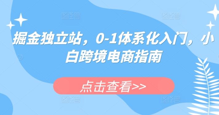 掘金独立站，0-1体系化入门，小白跨境电商指南-同心网创