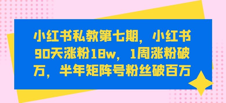 小红书私教第七期，小红书90天涨粉18w，1周涨粉破万，半年矩阵号粉丝破百万-同心网创