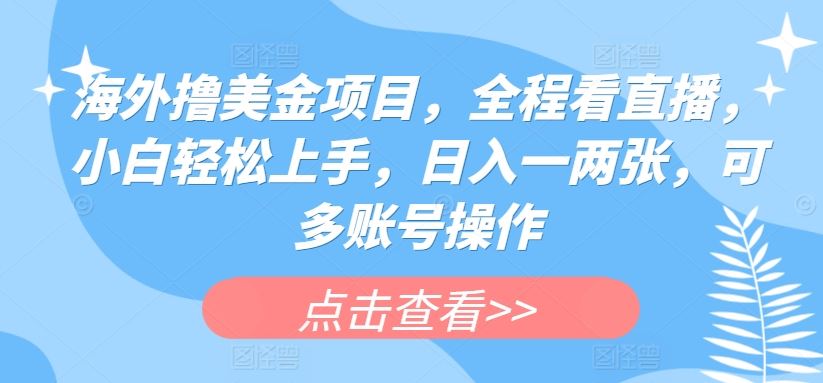 海外撸美金项目，全程看直播，小白轻松上手，日入一两张，可多账号操作【揭秘】-同心网创