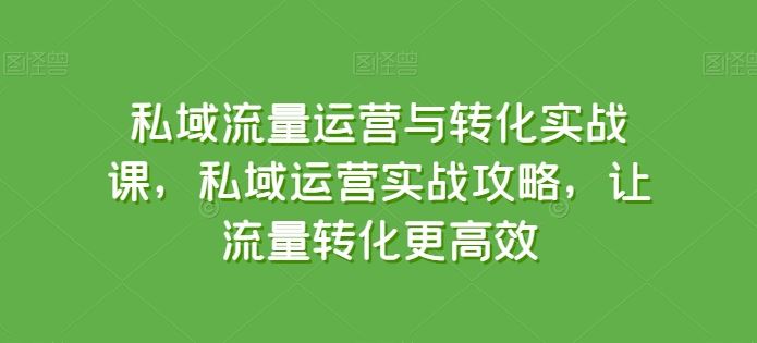 私域流量运营与转化实战课，私域运营实战攻略，让流量转化更高效-同心网创