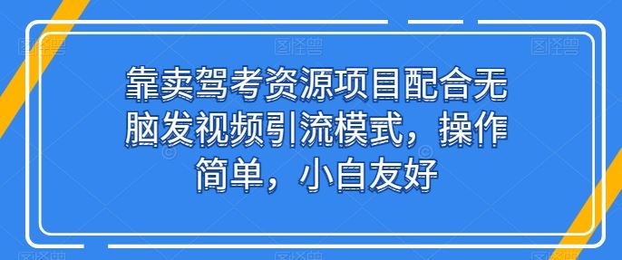 靠卖驾考资源项目配合无脑发视频引流模式，操作简单，小白友好【揭秘】-同心网创