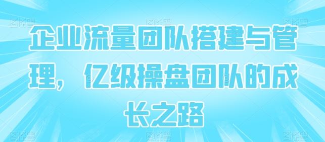 企业流量团队搭建与管理，亿级操盘团队的成长之路-同心网创