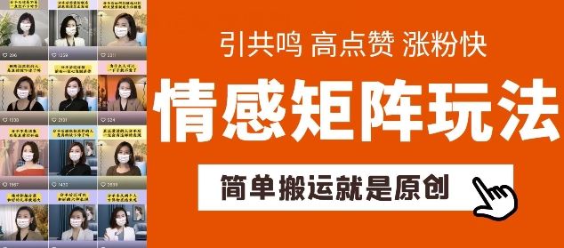 简单搬运，情感矩阵玩法，涨粉速度快，可带货，可起号【揭秘】-同心网创