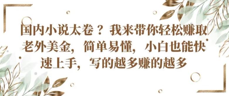 国内小说太卷 ?带你轻松赚取老外美金，简单易懂，小白也能快速上手，写的越多赚的越多【揭秘】-同心网创