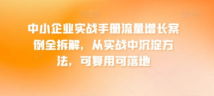 中小企业实战手册流量增长案例全拆解，从实战中沉淀方法，可复用可落地-同心网创