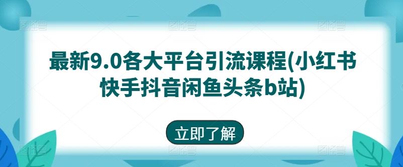 最新9.0各大平台引流课程(小红书快手抖音闲鱼头条b站)-同心网创