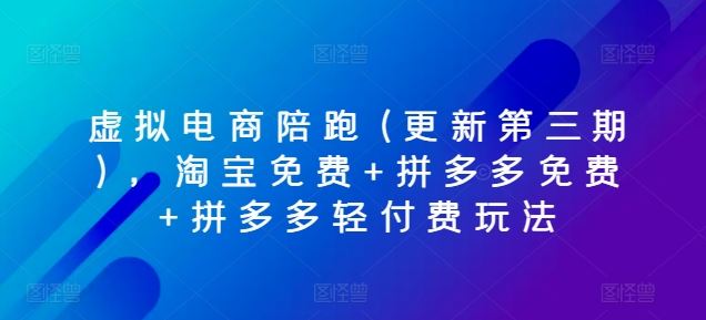 虚拟电商陪跑(更新第三期)，淘宝免费+拼多多免费+拼多多轻付费玩法-同心网创