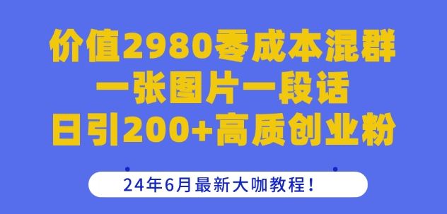 价值2980零成本混群一张图片一段话日引200+高质创业粉，24年6月最新大咖教程【揭秘】-同心网创