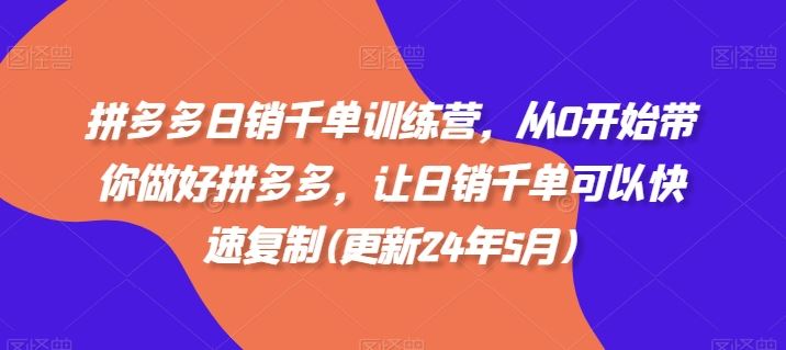 拼多多日销千单训练营，从0开始带你做好拼多多，让日销千单可以快速复制(更新24年6月)-同心网创