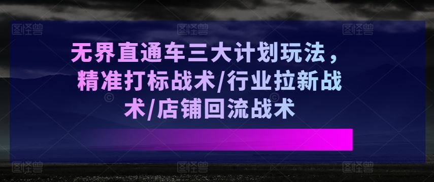 无界直通车三大计划玩法，精准打标战术/行业拉新战术/店铺回流战术-同心网创