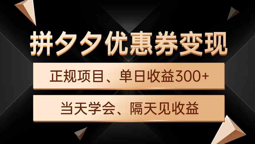 （9749期）拼夕夕优惠券变现，单日收益300+，手机电脑都可操作-同心网创