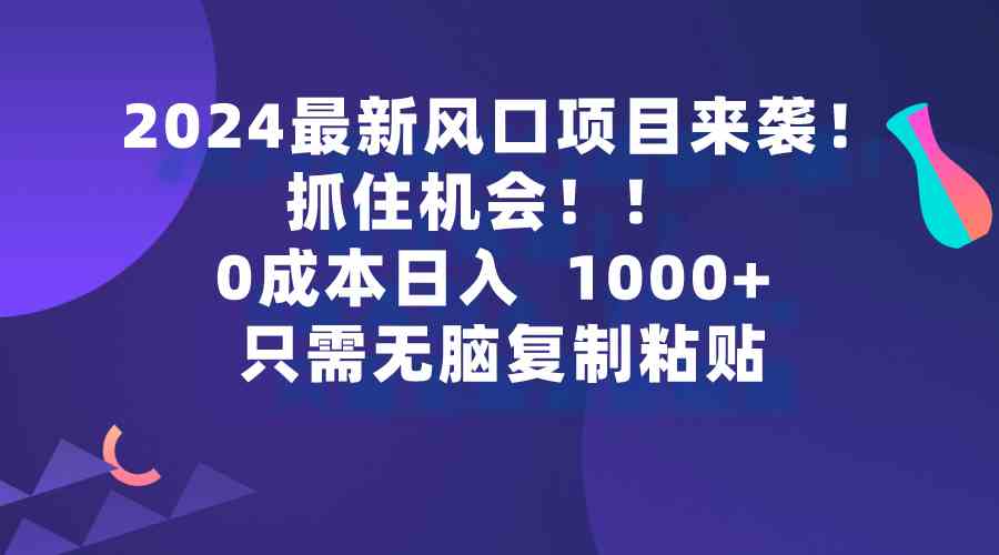 （9899期）2024最新风口项目来袭，抓住机会，0成本一部手机日入1000+，只需无脑复…-404网创