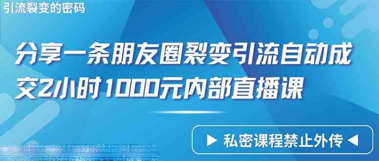 （9850期）仅靠分享一条朋友圈裂变引流自动成交2小时1000内部直播课程-同心网创