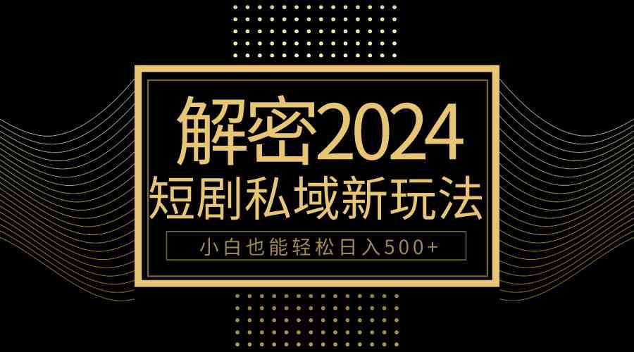 （9951期）10分钟教会你2024玩转短剧私域变现，小白也能轻松日入500+-同心网创