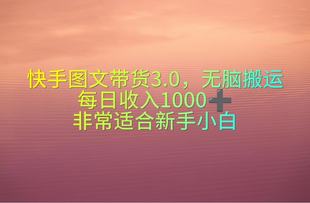 （10252期）快手图文带货3.0，无脑搬运，每日收入1000＋，非常适合新手小白-同心网创