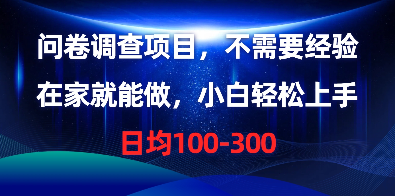 （10402期）问卷调查项目，不需要经验，在家就能做，小白轻松上手，日均100-300-同心网创