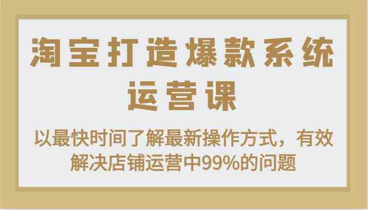 淘宝打造爆款系统运营课：以最快时间了解最新操作方式，有效解决店铺运营中99%的问题-同心网创