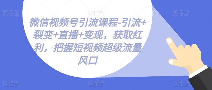 微信视频号引流课程-引流+裂变+直播+变现，获取红利，把握短视频超级流量风口-同心网创