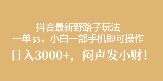 （10766期）抖音最新野路子玩法，一单35，小白一部手机即可操作，，日入3000+，闷…-同心网创