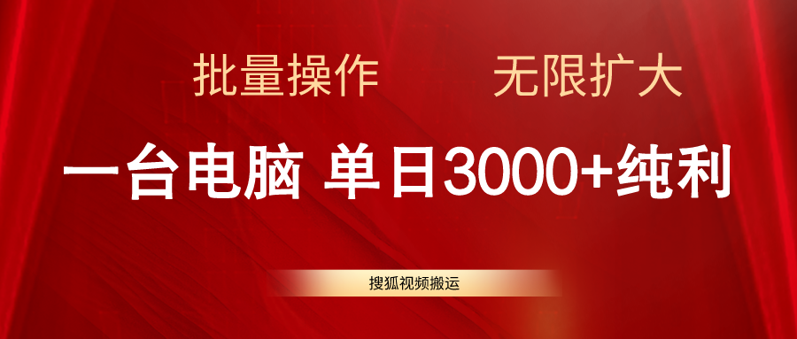 （11064期）搜狐视频搬运，一台电脑单日3000+，批量操作，可无限扩大-同心网创