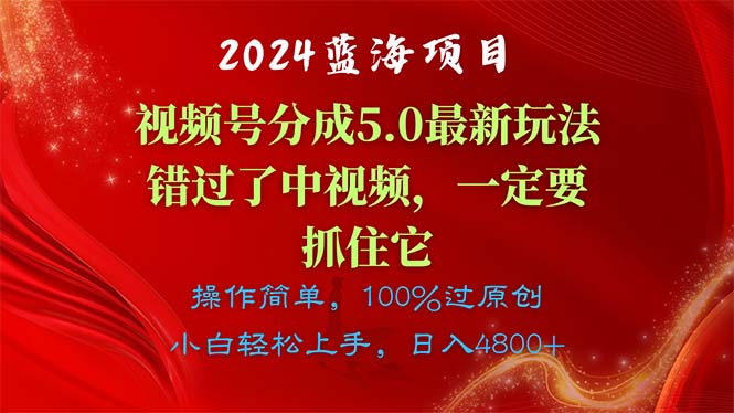 （11032期）2024蓝海项目，视频号分成计划5.0最新玩法，错过了中视频，一定要抓住…-同心网创