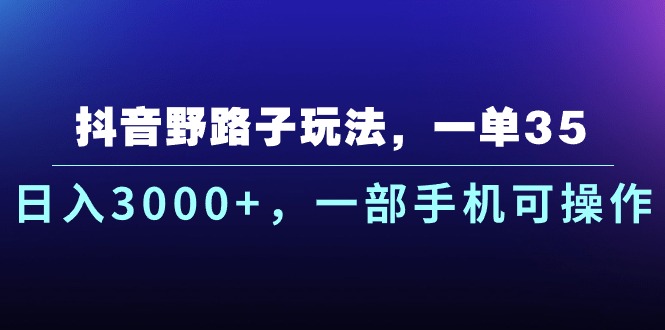 （10909期）抖音野路子玩法，一单35.日入3000+，一部手机可操作-同心网创