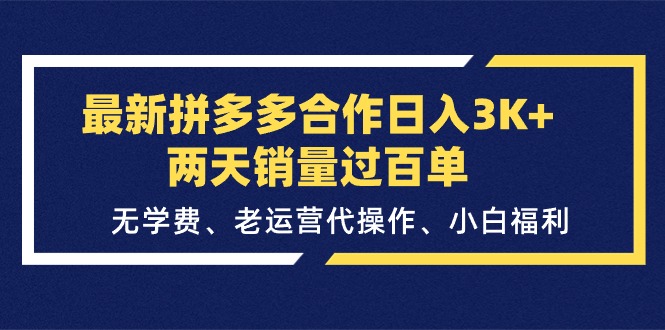 （11291期）最新拼多多合作日入3K+两天销量过百单，无学费、老运营代操作、小白福利-同心网创