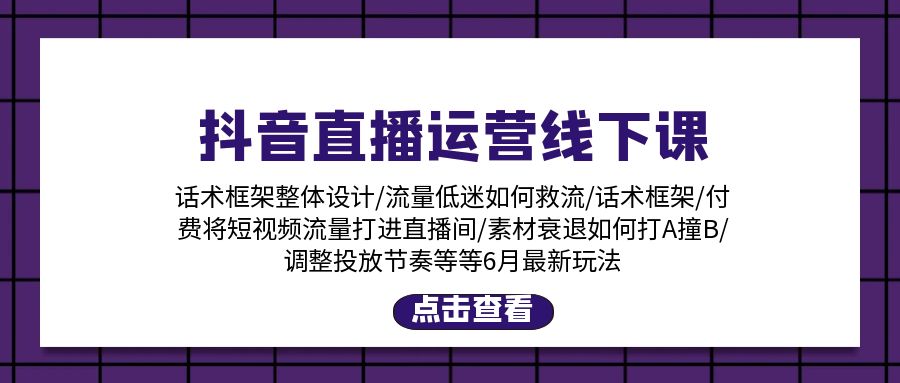 （11211期）抖音直播运营线下课：话术框架/付费流量直播间/素材A撞B/等6月新玩法-404网创