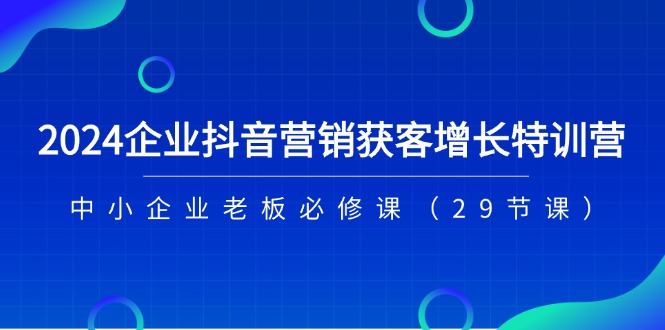 （11349期）2024企业抖音-营销获客增长特训营，中小企业老板必修课（29节课）-同心网创