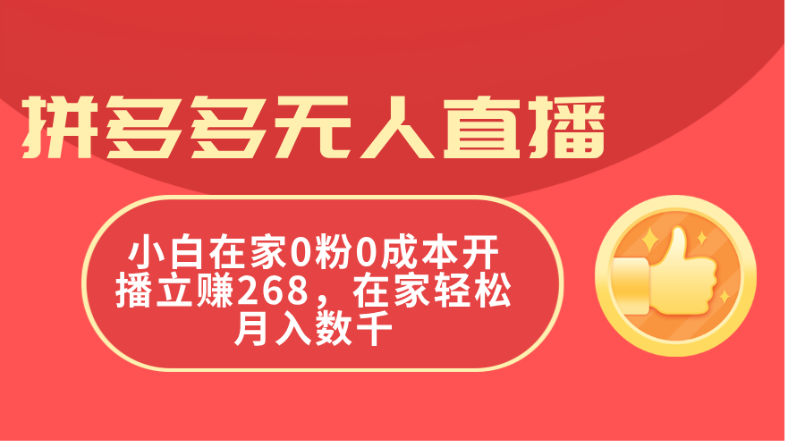 （11521期）拼多多无人直播，小白在家0粉0成本开播立赚268，在家轻松月入数千-404网创