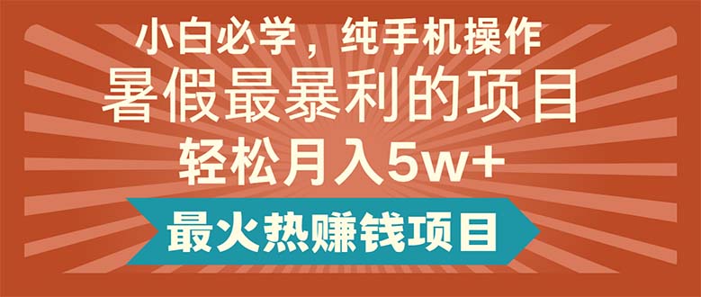 （11583期）小白必学，纯手机操作，暑假最暴利的项目轻松月入5w+最火热赚钱项目-404网创