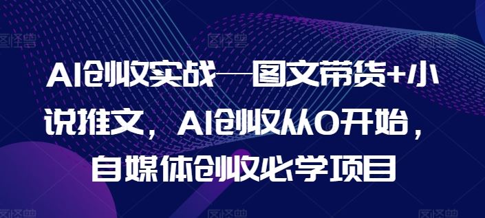 AI创收实战—图文带货+小说推文，AI创收从0开始，自媒体创收必学项目-同心网创