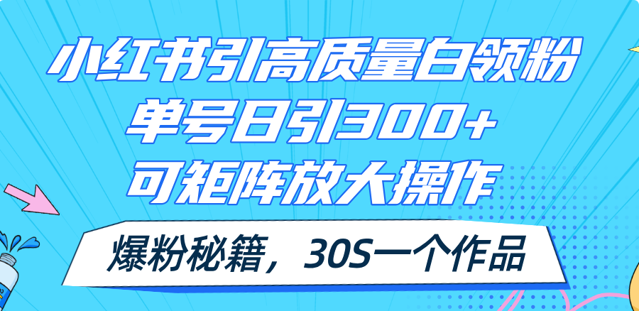 （11692期）小红书引高质量白领粉，单号日引300+，可放大操作，爆粉秘籍！30s一个作品-404网创