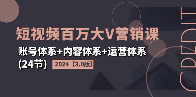 （11795期）2024短视频·百万大V营销课【3.0版】账号体系+内容体系+运营体系(24节)-同心网创