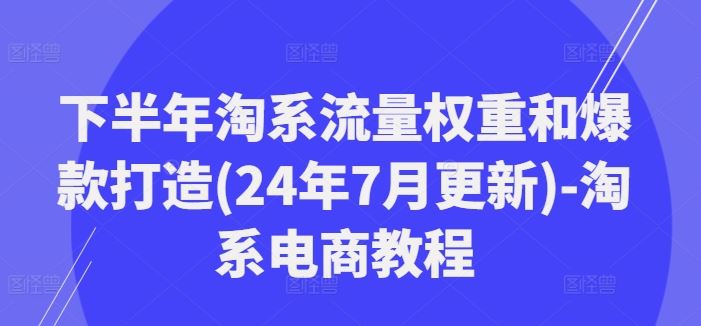 下半年淘系流量权重和爆款打造(24年7月更新)-淘系电商教程-同心网创