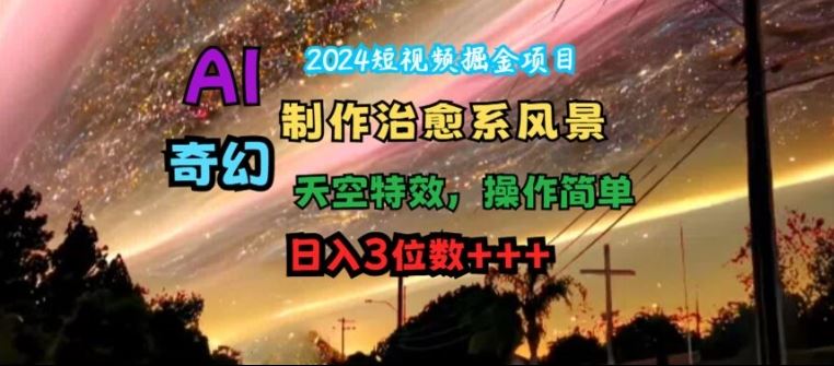 2024短视频掘金项目，AI制作治愈系风景，奇幻天空特效，操作简单，日入3位数【揭秘】-404网创